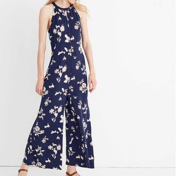 Floral Navy Keyhole Wide-Leg Jumpsuit (Madewell) - Picture 1 of 7